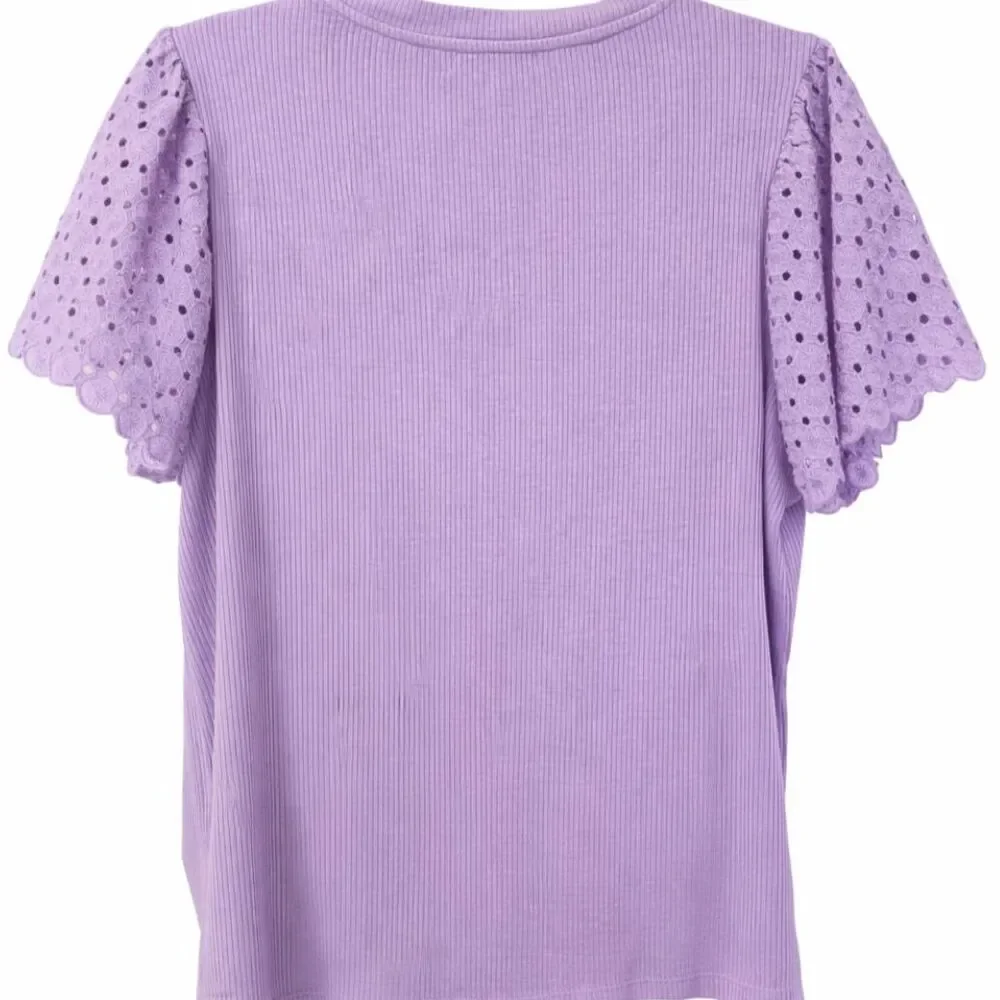 Design History Purple Eyelet Flutter Sleeve Romantic Top XL NWT Ribbed Knit - Picture 3 of 5